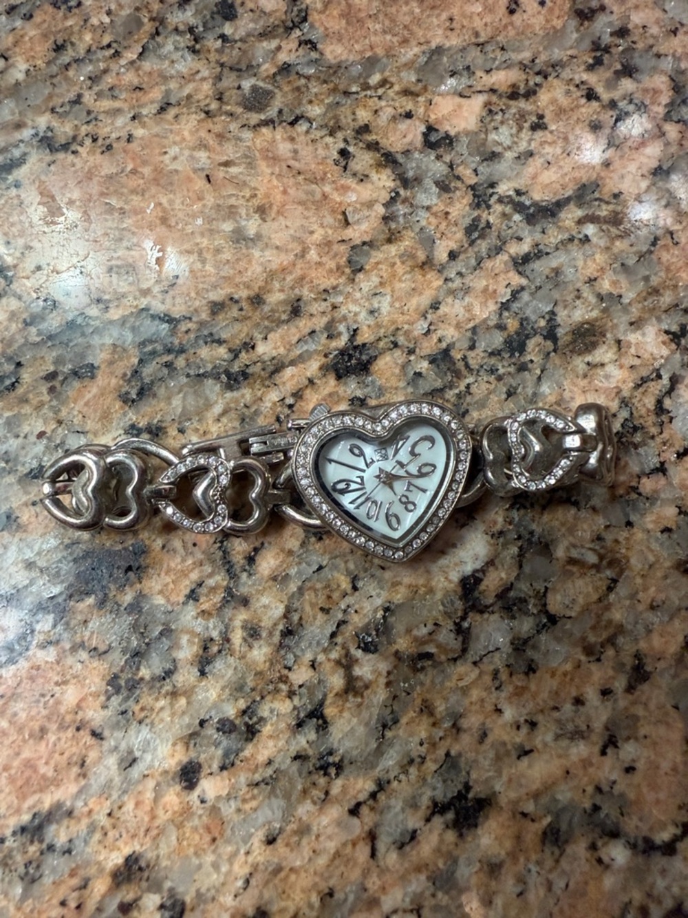 Heart-Shaped Silver Tone Crystal Bracelet Watch